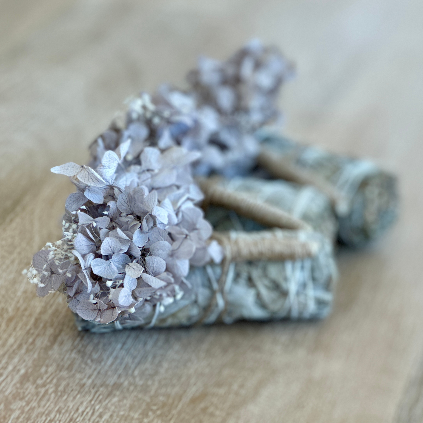 White Sage Sticks with Hydrangea Flowers in Neutral Colors