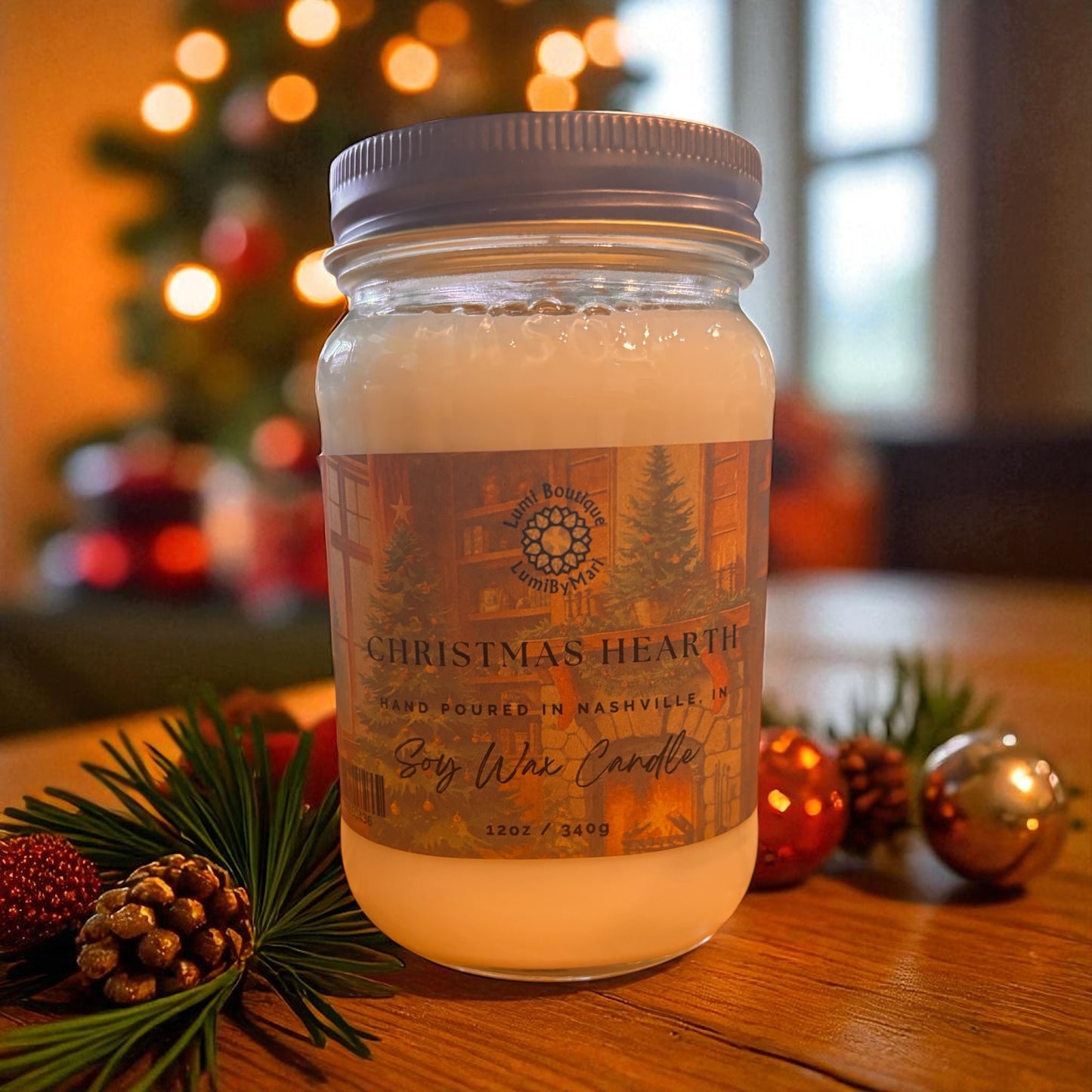 Christmas Hearth Mason Jar Soy Candle