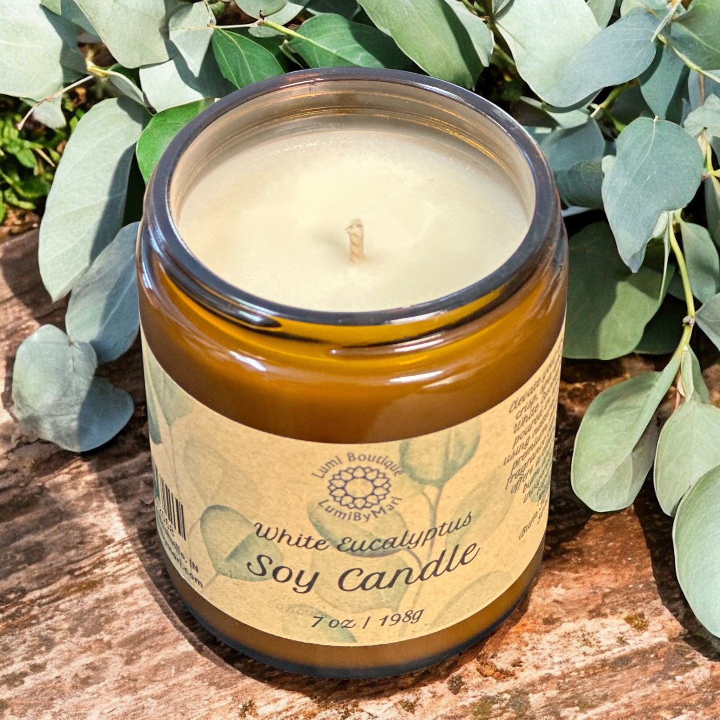 White Eucalyptus Soy Wax Candle - Amber