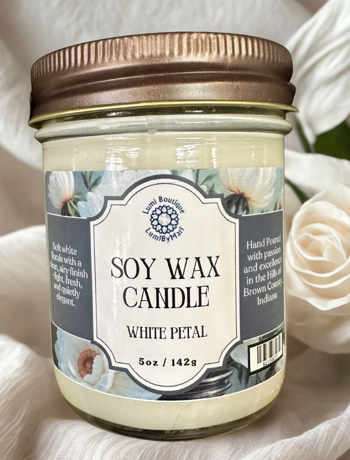 White Petal Jelly Jar Soy Wax Candle