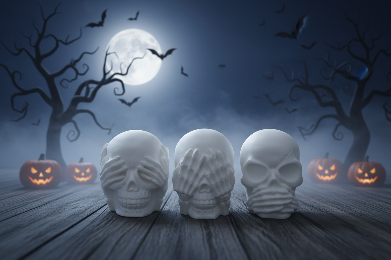 Hear No Evil, See No Evil, Speak No Evil Skull Statue set