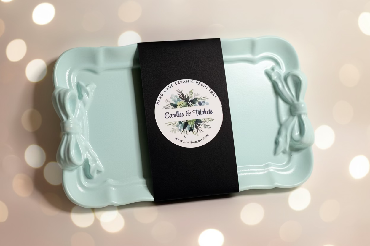 Bow Candles & Trinkets Ceramic Resin Tray
