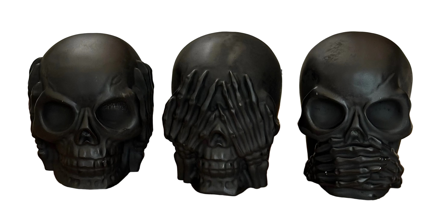 Hear No Evil, See No Evil, Speak No Evil Skull Statue set