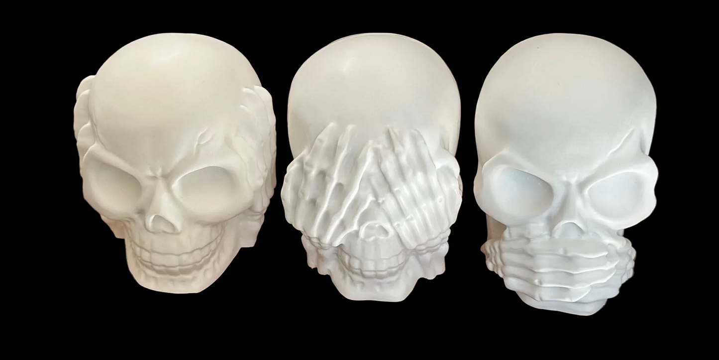 Hear No Evil, See No Evil, Speak No Evil Skull Statue set