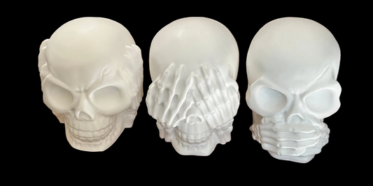 Hear No Evil, See No Evil, Speak No Evil Skull Statue set