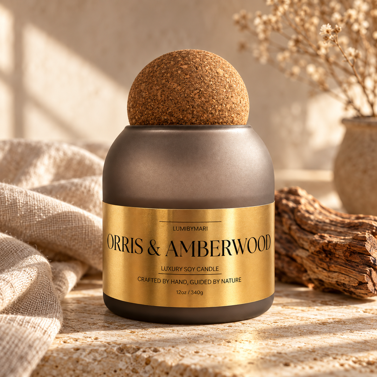 Orris & Amberwood Soy Candle - Frosted Grey