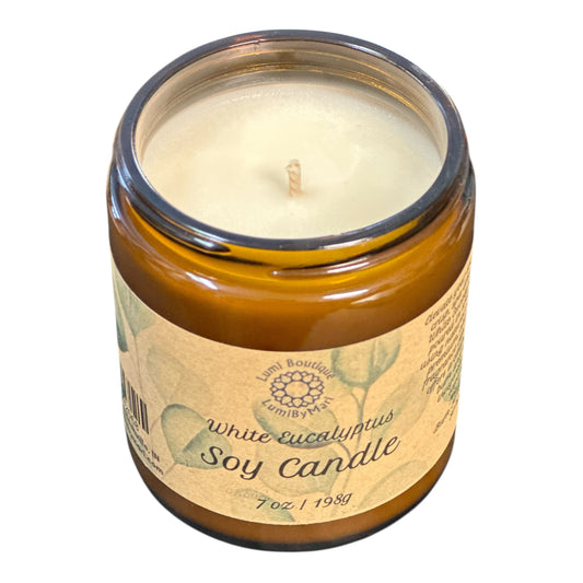 White Eucalyptus Soy Wax Candle - Amber