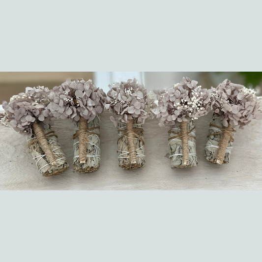 White Sage Sticks with Hydrangea Flowers in Neutral Colors